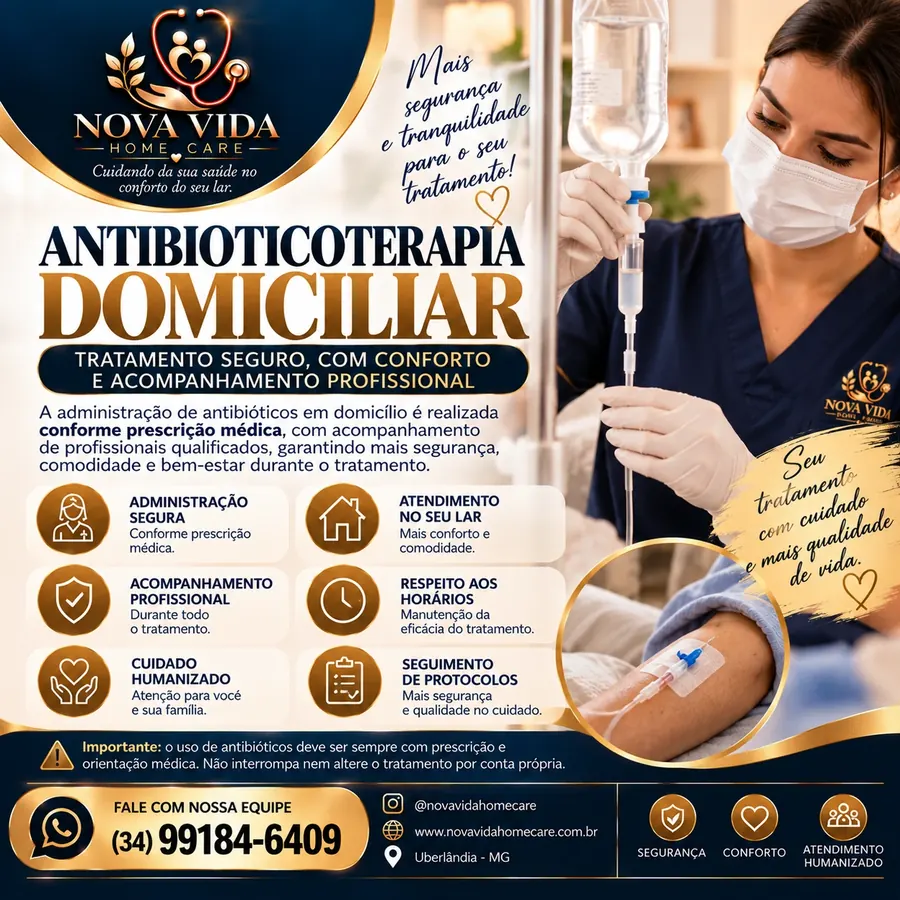 Arte da Nova Vida Home Care sobre terapia endovenosa em domicílio com acompanhamento profissional
