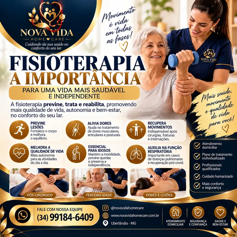 Arte da Nova Vida Home Care sobre fisioterapia domiciliar: reabilitação, terceira idade e pós-cirúrgico