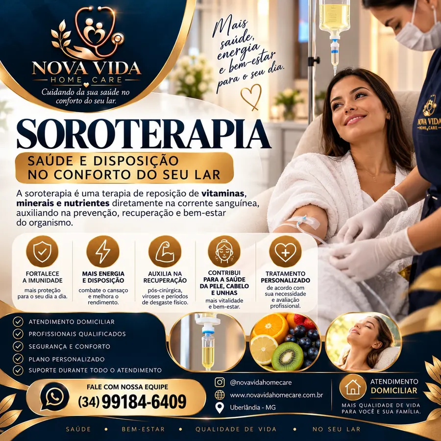 Arte da Nova Vida Home Care sobre soroterapia em domicílio